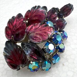 Vintage Givre Brooch Pin Rhinestone AB Molded Glass MarquisTutti Frutti 2.5"